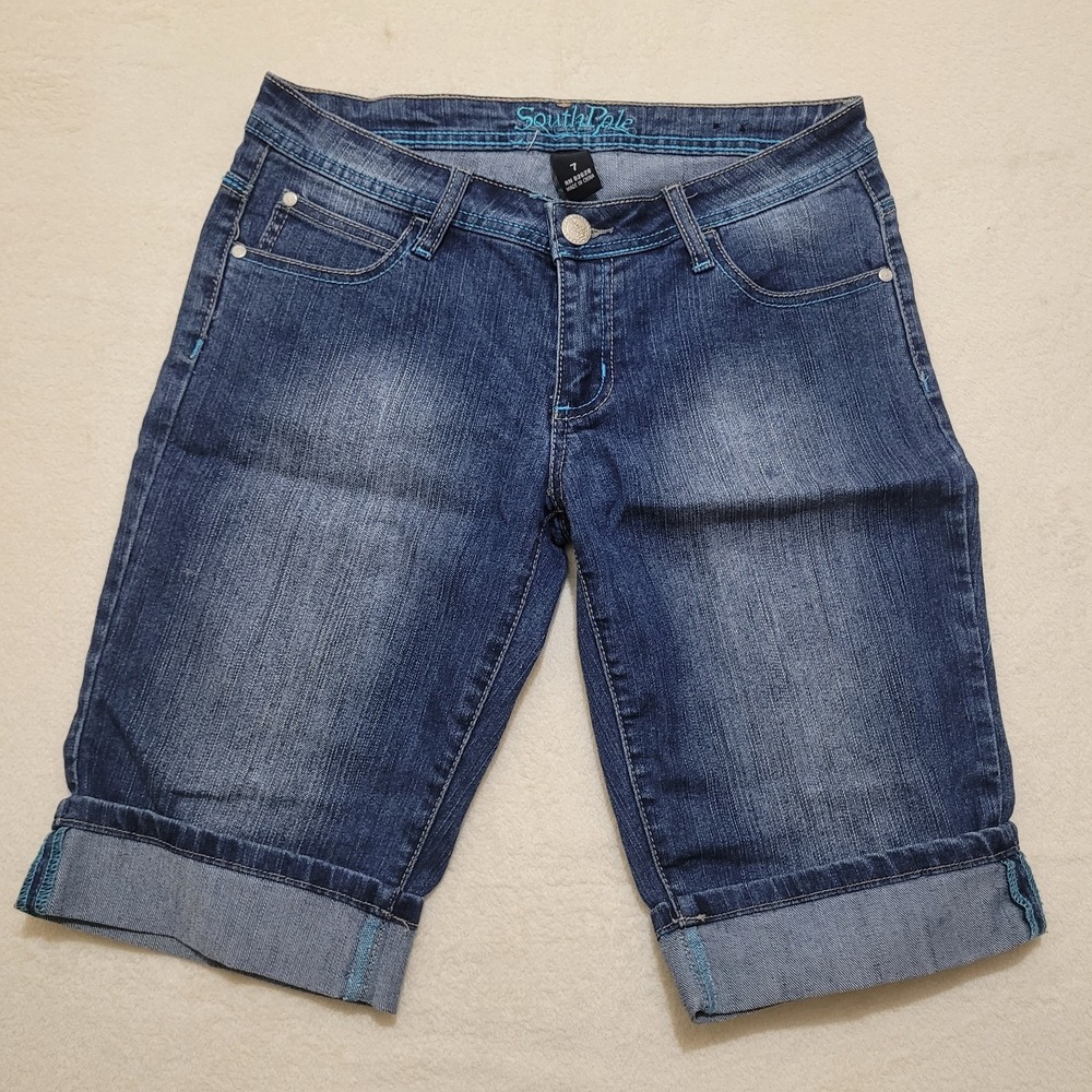 Y2k South Pole Womens Sz 7 Blue Capri Embellished Denim Streetwear Hip-hop Jeans